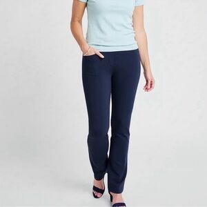 Betabrand | High Rise Straight Leg Dress Yoga Pants Navy Blue Petite